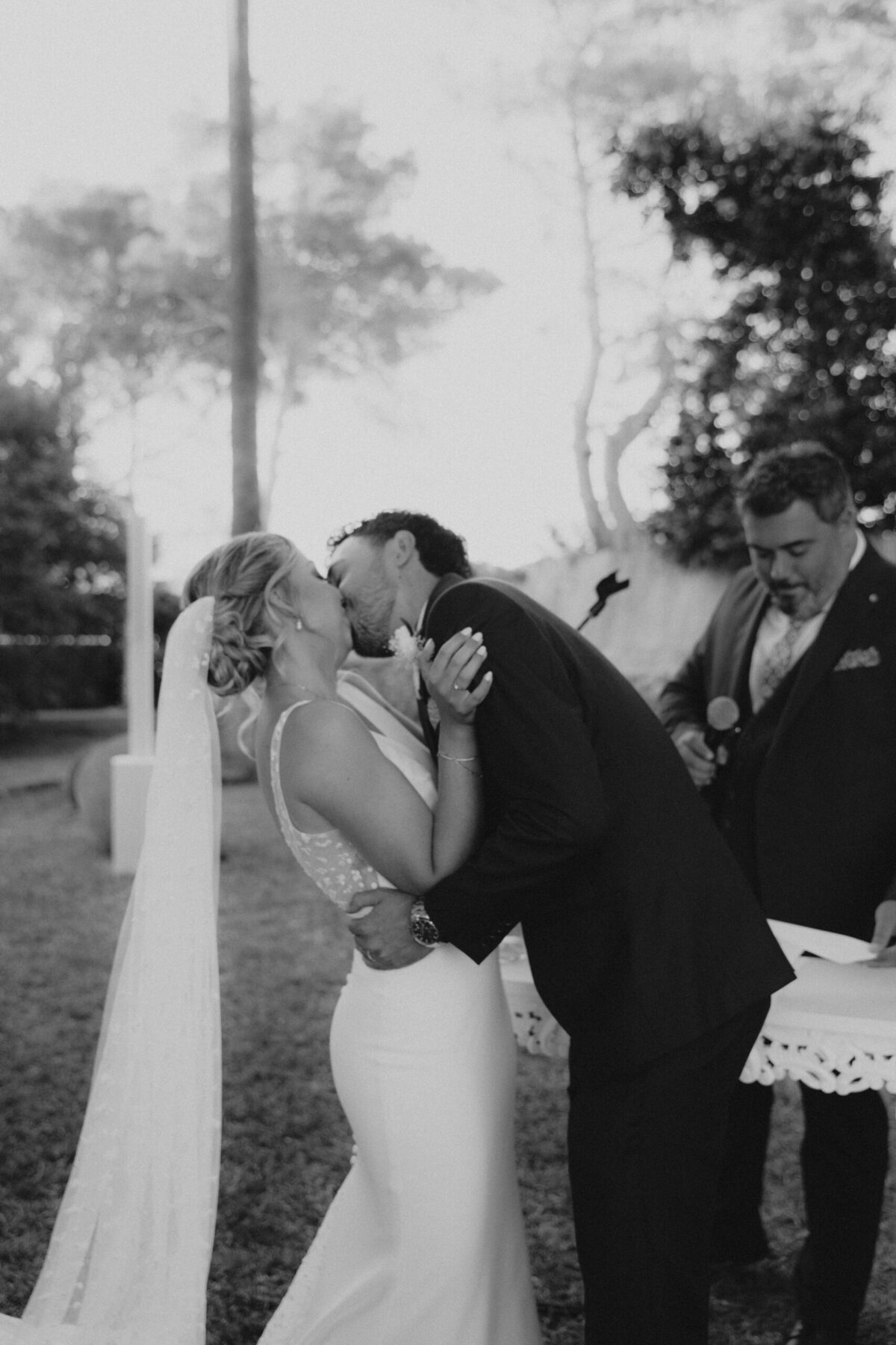 First kiss at a Mallorca wedding