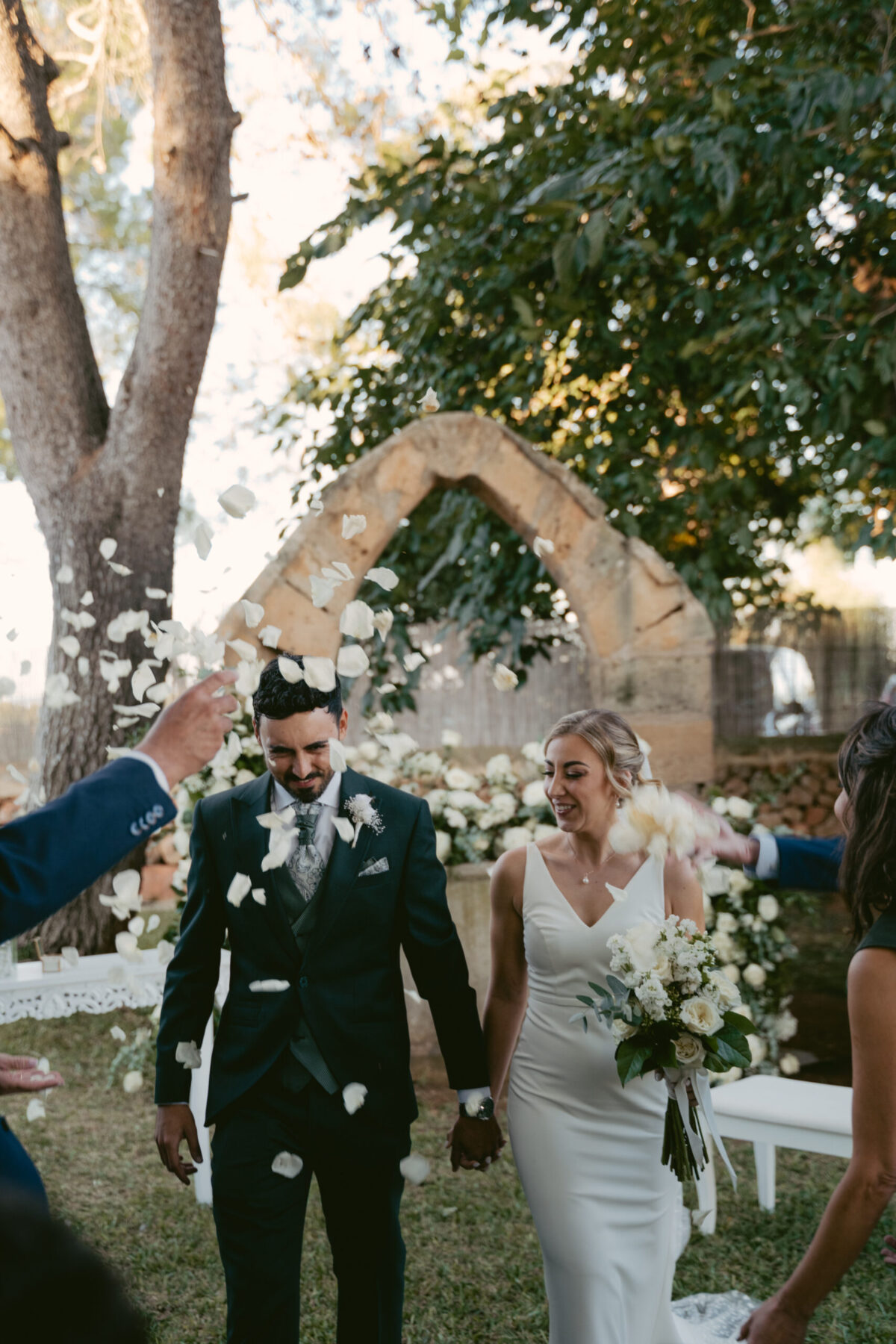 Newlyweds exit at Finca Virrey in Mallorca